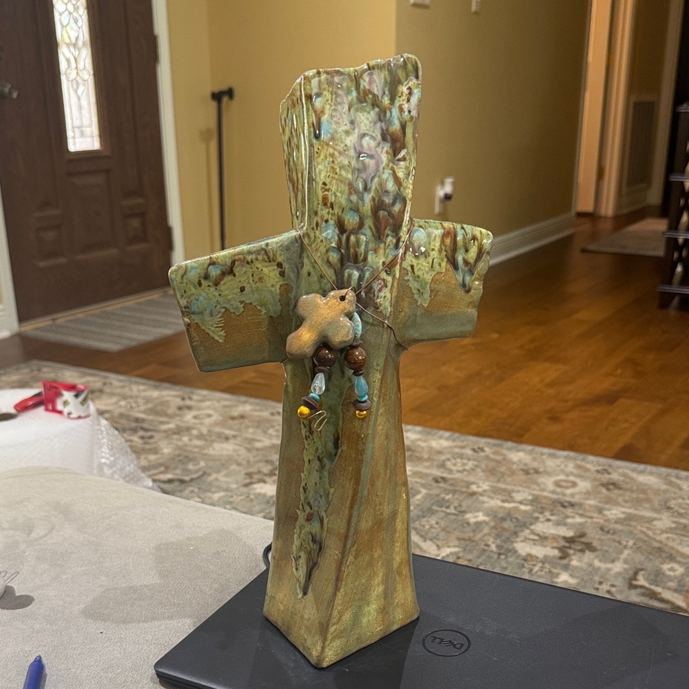 Artistic Ceramic Cross with Figurines